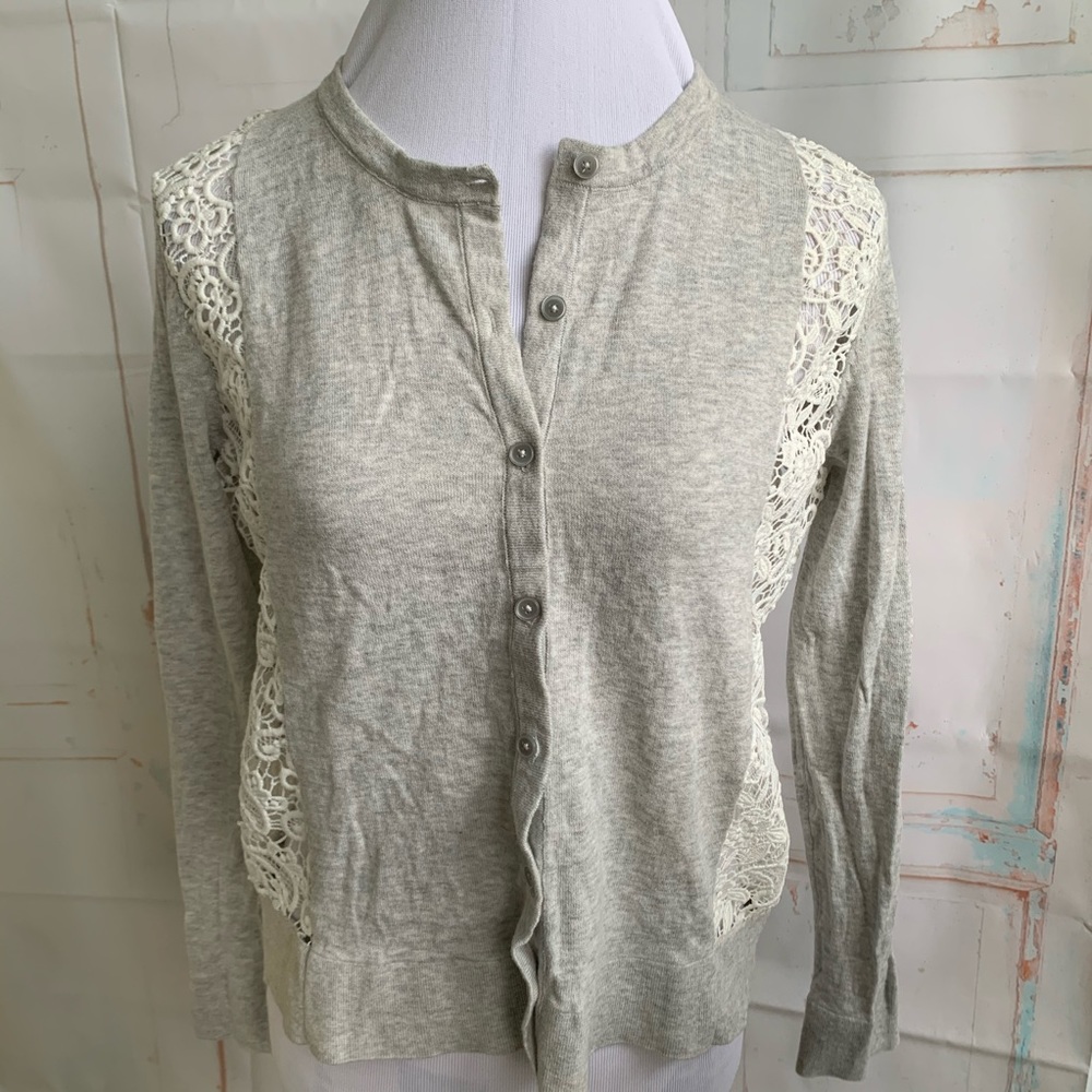 Loft gray cardigan sweater with lace large